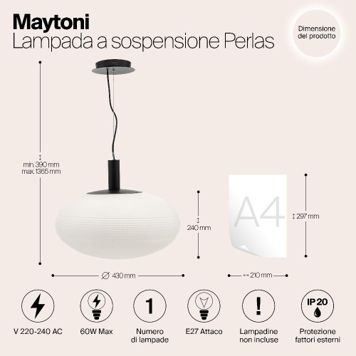 Подвесной светильник Maytoni Perlas P062PL-01W