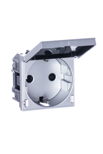 Розетка ABB Zenit с/з 16A 250V со шторками крышкой винтовой зажим серебро 2CLA228810N1301
