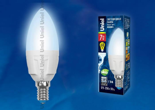 Лампа светодиодная Uniel E14 7W 4500K матовая LED-C37-7W/NW/E14/FR PLP01WH UL-00000767