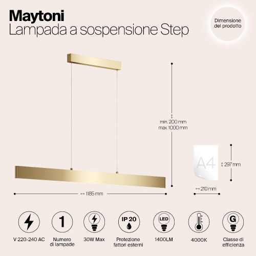 Подвесной светодиодный светильник Maytoni Step P010PL-L30G4K Подвесной светодиодный светильник Maytoni Step P010PL-L30G4K