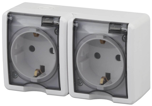 Розетка ЭРА Эксперт 2х2P+E IP54 со шторками 16A 250V Al Cu 11А-2404-01 Б0038821