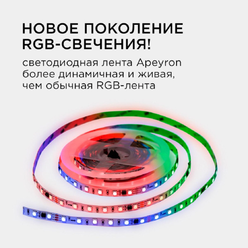 Комплект адресной светодиодной ленты Apeyron 14,4W/m 60д/м smd5050 белый 5м 10-93 Комплект адресной светодиодной ленты Apeyron 14,4W/m 60д/м smd5050 белый 5м 10-93