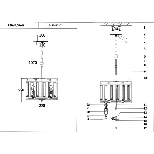 Подвесная люстра Lumien Hall Лациале LH3045/3P-NK Подвесная люстра Lumien Hall Лациале LH3045/3P-NK