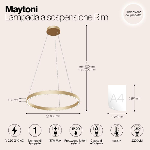 Подвесной светодиодный светильник Maytoni Rim MOD058PL-L32BS4K