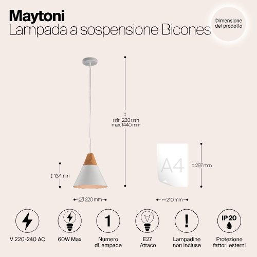 Подвесной светильник Maytoni Bicones P359-PL-01-W