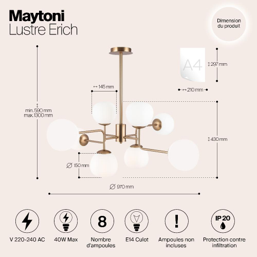 Подвесная люстра Maytoni Erich MOD221-PL-08-G