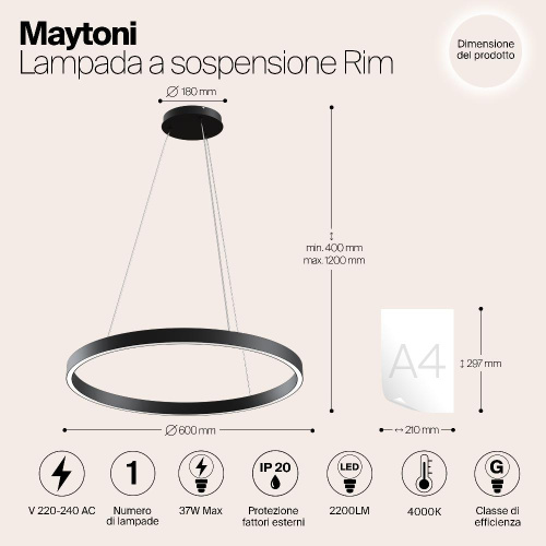 Подвесной светодиодный светильник Maytoni Rim MOD058PL-L32B4K