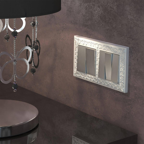 Выключатель Werkel двухклавишный серебряный рифленый WL09-SW-2G 4690389085147