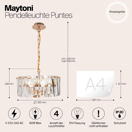 Подвесной светильник Maytoni Puntes MOD043PL-04G Подвесной светильник Maytoni Puntes MOD043PL-04G