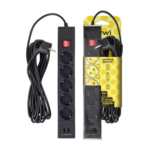 Сетевой фильтр Duwi 2хUSB 5гн 5м с/з 32589 5