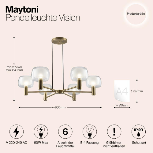 Подвесная люстра Maytoni Vision MOD411PL-06G Подвесная люстра Maytoni Vision MOD411PL-06G