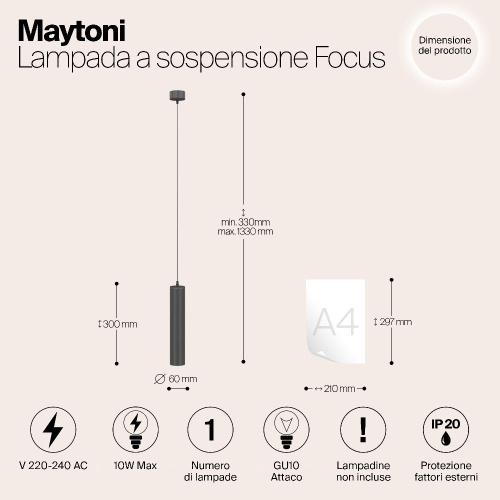 Подвесной светильник Maytoni Technical Focus P075PL-01B Подвесной светильник Maytoni Technical Focus P075PL-01B