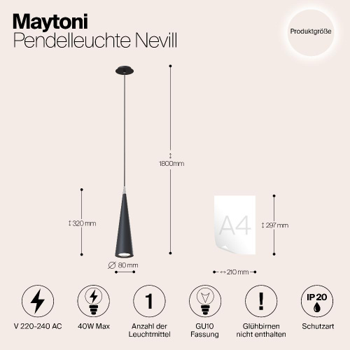 Подвесной светильник Maytoni Nevill P318PL-01B