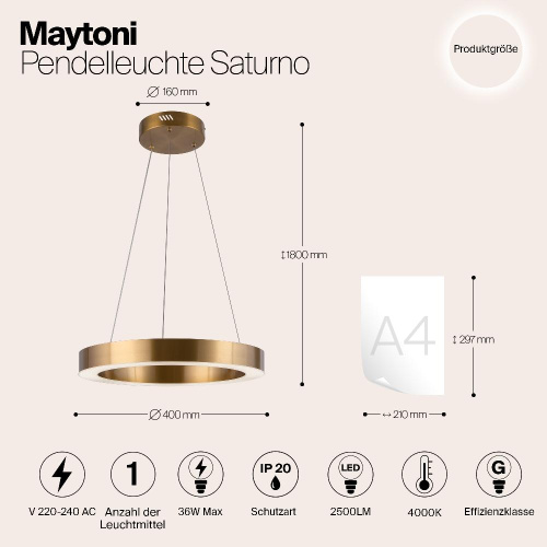 Подвесная светодиодная люстра Maytoni Saturno MOD415PL-L36BS4K