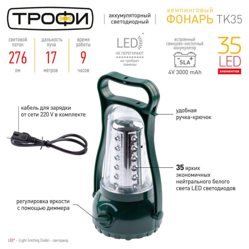 Кемпинговый светодиодный фонарь ЭРА Трофи кемпинг аккумуляторный 240х127х118 276 лм TK35 C0045555