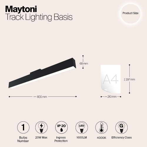Трековый светодиодный светильник для магнитного шинопровода Maytoni Track lamps TR012-2-20W4K-B Трековый светодиодный светильник для магнитного шинопровода Maytoni Track lamps TR012-2-20W4K-B
