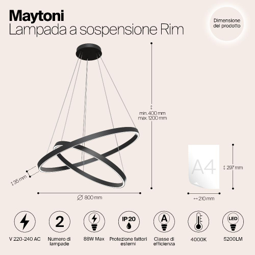 Подвесной светодиодный светильник Maytoni Rim MOD058PL-L74B4K Подвесной светодиодный светильник Maytoni Rim MOD058PL-L74B4K