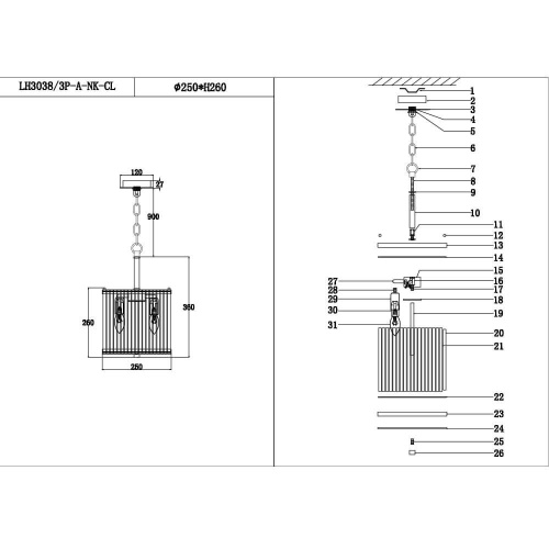 Подвесная люстра Lumien Hall Lariana LH3038/3P-A-NK-CL Подвесная люстра Lumien Hall Lariana LH3038/3P-A-NK-CL
