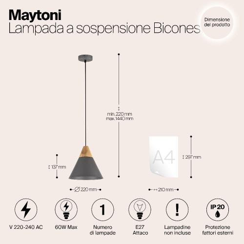 Подвесной светильник Maytoni Bicones P359-PL-220-C