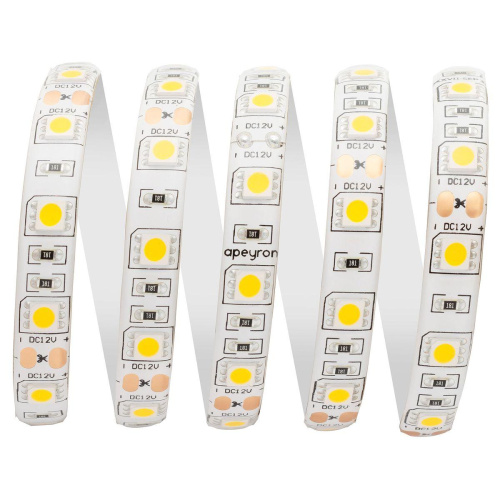 Светодиодная влагозащищенная лента Apeyron 14,4W/m 60LED/m 5050SMD теплый белый 5M 11BL Светодиодная влагозащищенная лента Apeyron 14,4W/m 60LED/m 5050SMD теплый белый 5M 11BL