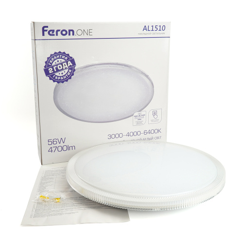 Светильник накладной со светодиодами 56W, 4700Lm, 3000К-4000К-6400K, AL1510 Feron.ONE 51416 Светильник накладной со светодиодами 56W, 4700Lm, 3000К-4000К-6400K, AL1510 Feron.ONE 51416