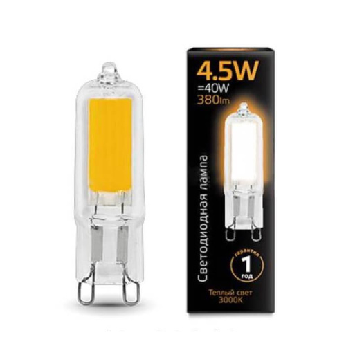 Лампа светодиодная Gauss G9 4.5W 3000K прозрачная 107809104 Лампа светодиодная Gauss G9 4.5W 3000K прозрачная 107809104