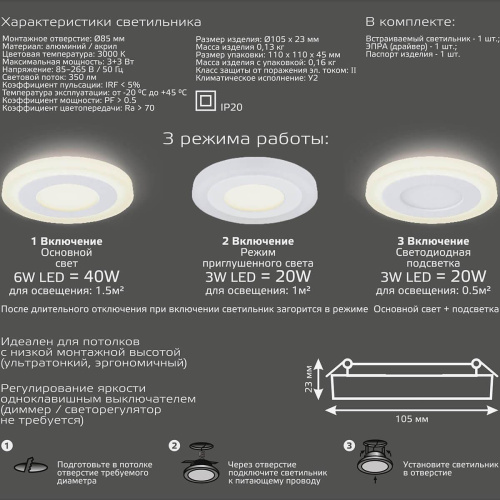 Встраиваемый светодиодный светильник Gauss Backlight BL114
