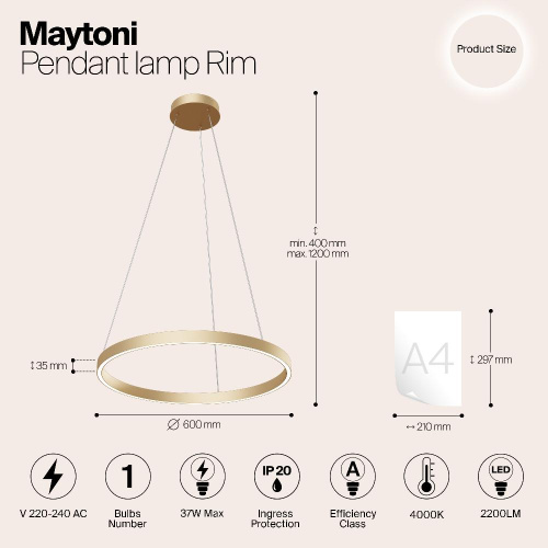 Подвесной светодиодный светильник Maytoni Rim MOD058PL-L32BS4K