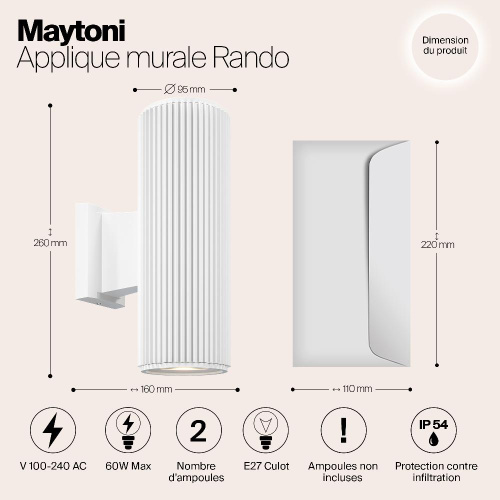 Уличный настенный светильник Maytoni Rando O419WL-02W Уличный настенный светильник Maytoni Rando O419WL-02W