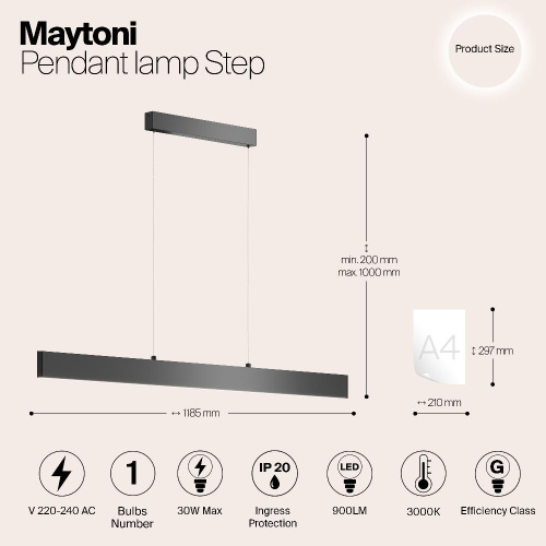 Подвесной светодиодный светильник Maytoni Step P010PL-L30B