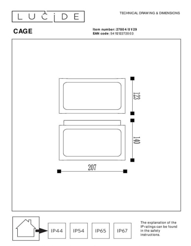 Уличный настенный светильник Lucide Cage 27804/01/29