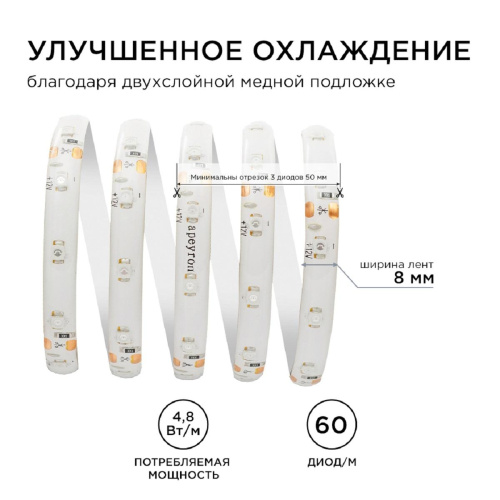 Светодиодная влагозащищенная лента Apeyron 4,8W/m 60LED/m 3528SMD зеленый 5M 00-07 Светодиодная влагозащищенная лента Apeyron 4,8W/m 60LED/m 3528SMD зеленый 5M 00-07