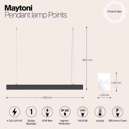 Подвесной светодиодный светильник Maytoni Vinder P050PL-L40B4K