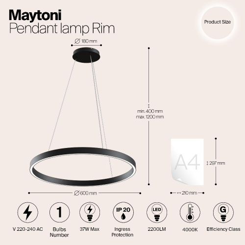 Подвесной светодиодный светильник Maytoni Rim MOD058PL-L32B4K