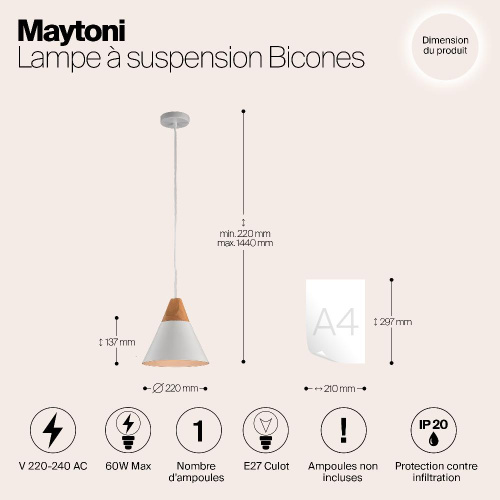 Подвесной светильник Maytoni Bicones P359-PL-01-W
