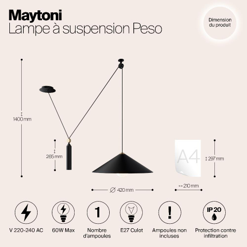 Подвесной светильник Maytoni Technical Peso P080PL-01B
