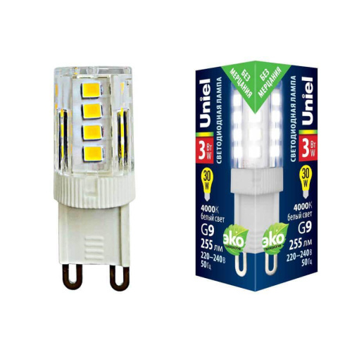 Лампа светодиодная Uniel G9 3W 4000K прозрачная LED-JCD-3W/4000K/G9/CL GLZ09TR UL-00006747 Лампа светодиодная Uniel G9 3W 4000K прозрачная LED-JCD-3W/4000K/G9/CL GLZ09TR UL-00006747