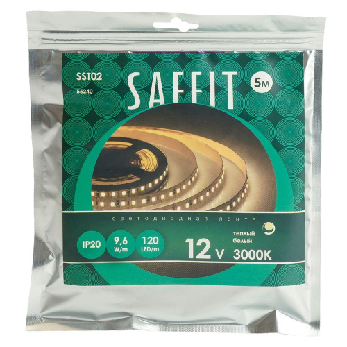 Светодиодная лента Saffit 9,6W/m 120LED/m 2835SMD теплый белый 5М SST02 55240 Светодиодная лента Saffit 9,6W/m 120LED/m 2835SMD теплый белый 5М SST02 55240