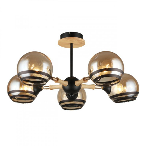 Потолочная люстра IMEX MD.4896-5-S BK+WOOD Потолочная люстра IMEX MD.4896-5-S BK+WOOD