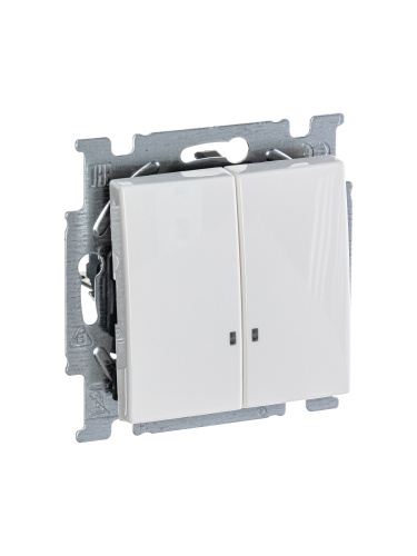 Выключатель двухклавишный ABB Basic55 10A 250V с подсветкой альпийский белый 2CKA001012A2154