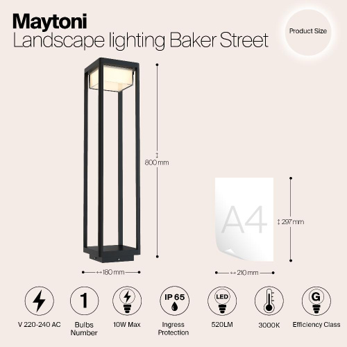 Ландшафтный светодиодный светильник Maytoni Baker Street O021FL-L10B3K