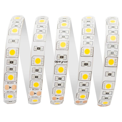 Светодиодная влагозащищенная лента Apeyron 14,4W/m 60Led/m 5050SMD холодный белый 5M 00-318 Светодиодная влагозащищенная лента Apeyron 14,4W/m 60Led/m 5050SMD холодный белый 5M 00-318