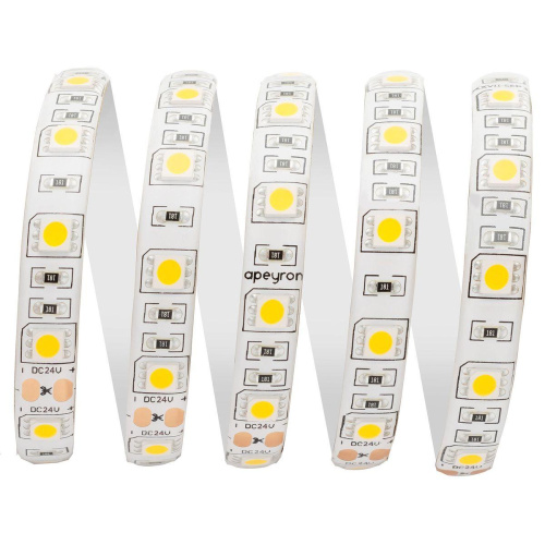 Светодиодная влагозащищенная лента Apeyron 14,4W/m 60LED/m 5050SMD теплый белый 5M 00-320 Светодиодная влагозащищенная лента Apeyron 14,4W/m 60LED/m 5050SMD теплый белый 5M 00-320