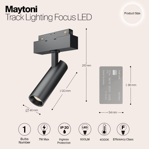 Трековый светодиодный светильник для магнитного шинопровода Maytoni Track Lamps TR019-2-7W4K-B Трековый светодиодный светильник для магнитного шинопровода Maytoni Track Lamps TR019-2-7W4K-B