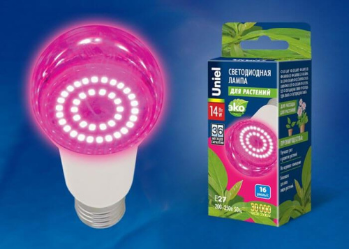 Лампа светодиодная для растений Uniel E27 14W прозрачная LED-A60-14W/SPSB/E27/CL PLP30WH UL-00006260 Лампа светодиодная для растений Uniel E27 14W прозрачная LED-A60-14W/SPSB/E27/CL PLP30WH UL-00006260