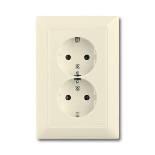 Розетка двойная ABB Basic55 Schuko с/з 16A 250V со шторками безвинтовой зажим слоновая кость 2CKA002021A0379
