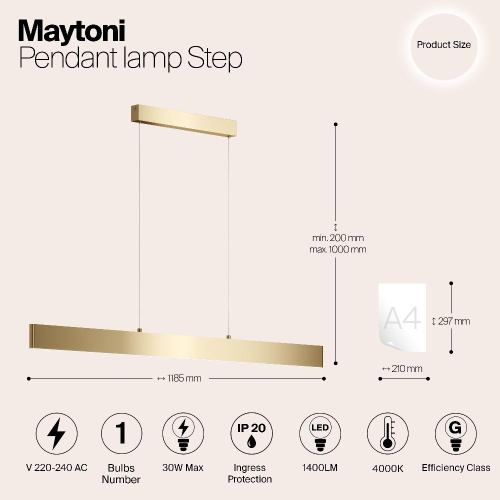 Подвесной светодиодный светильник Maytoni Step P010PL-L30G4K Подвесной светодиодный светильник Maytoni Step P010PL-L30G4K