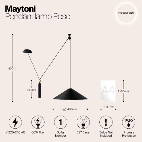 Подвесной светильник Maytoni Technical Peso P080PL-01B