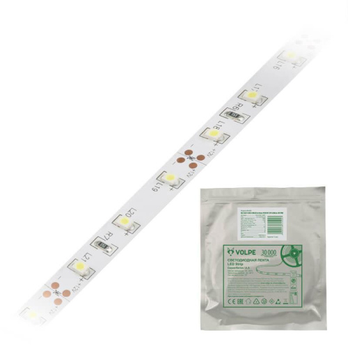 Светодиодная лента Volpe (UL-00000201) 4,8W/m 60LED/m 2835SMD теплый белый 3M ULS-Q321 2835-60LED/m-8mm-IP20-DC12V-4,8W/m-3M-WW