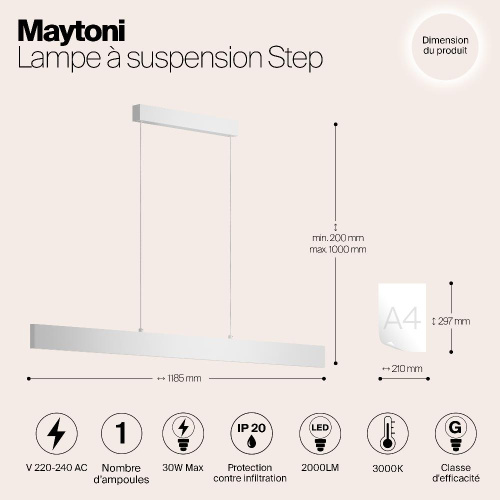 Подвесной светодиодный светильник Maytoni Step P010PL-L30W